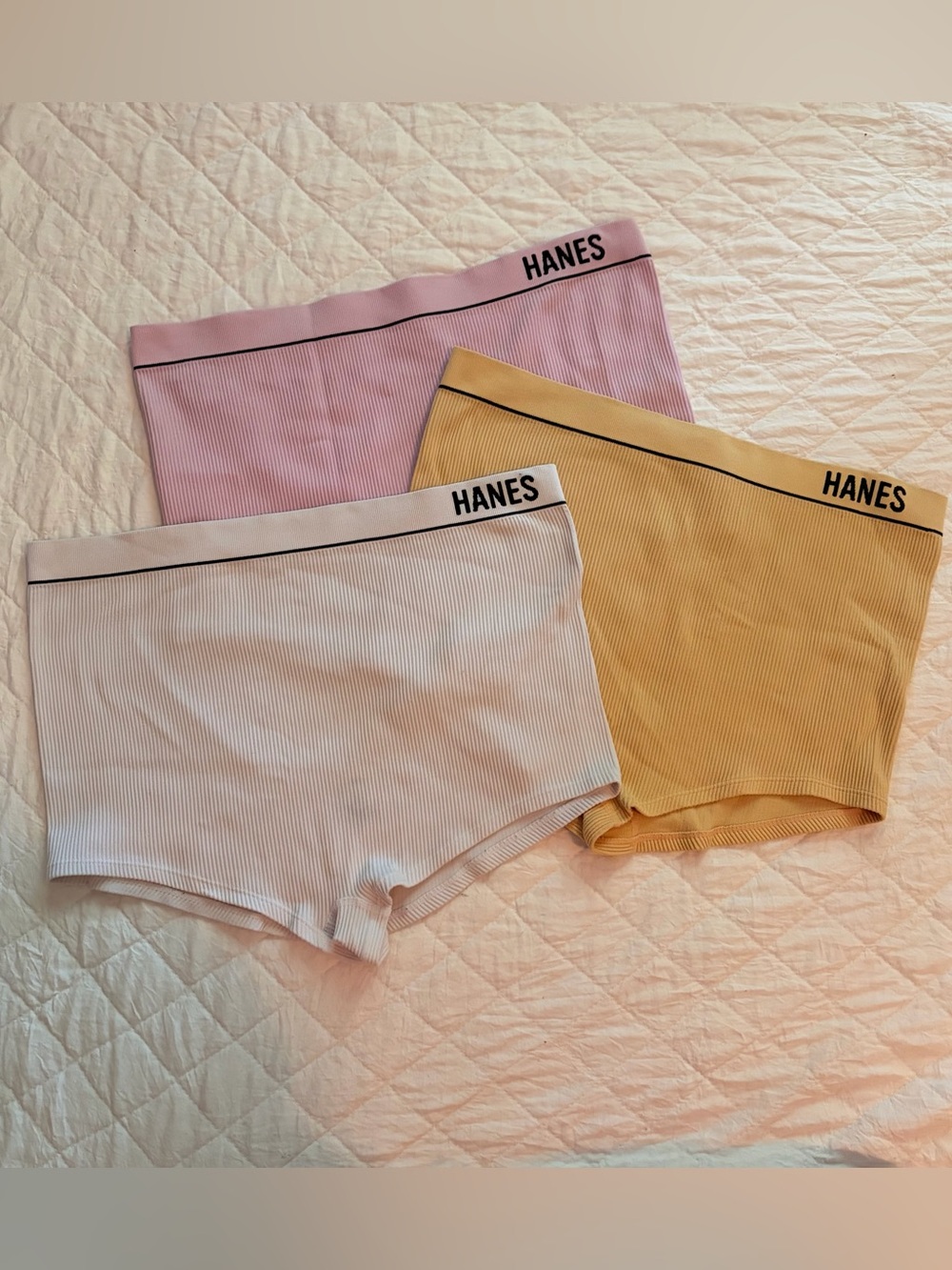 2XL Hanes Girls Ribbed Boyshorts - Pink, Yellow, White